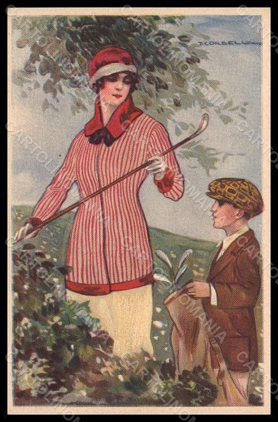 Artist Signed Corbella Fashion Lady Art Deco Golf Sport serie 316-6 pc VK7387 – fronte