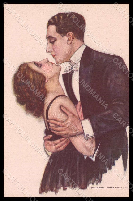 Artist Signed Nanni Romantic Couple Lady Art Deco serie 412-5 pc VK7397 – fronte