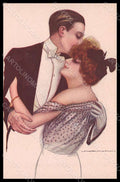 Artist Signed Nanni Romantic Couple Lady Kiss Art Deco serie 412-6 pc VK7398 – fronte