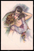 Artist Signed Busi Romantic Couple Lady Kiss Art Deco serie 528-4 pc VK7421 – fronte