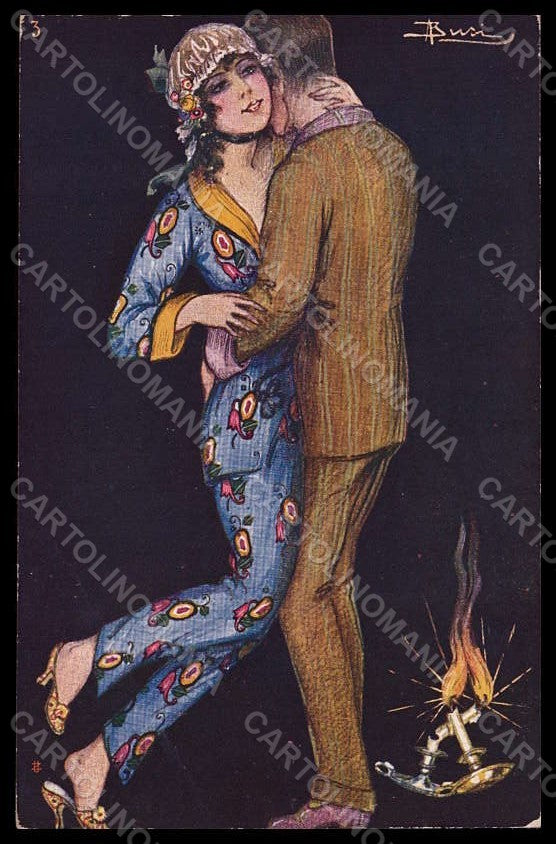 Artist Signed Busi Romantic Couple Lady Kiss Art Deco serie 153-3 pc VK7423 – fronte