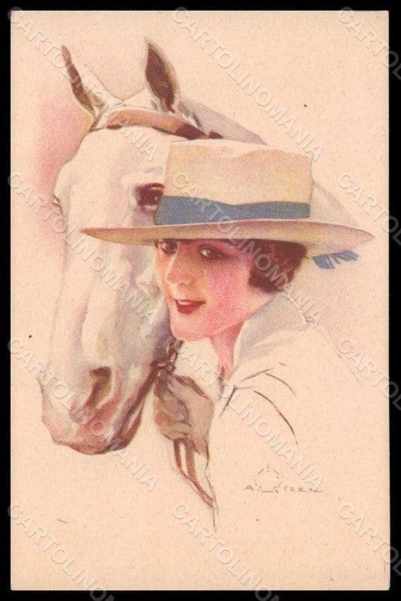 Artist Signed Terzi Fashion Lady Horse Art Deco serie 320-1 pc VK7428 - front