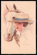 Artist Signed Terzi Fashion Lady Horse Art Deco serie 320-1 pc VK7428 - front
