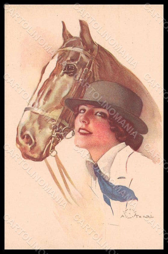 Artist Signed Terzi Fashion Lady Horse Art Deco serie 320-3 pc VK7429 – fronte