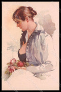 Artist Signed Terzi Fashion Lady Flowers Roses Art Deco serie 299-2 pc VK7441 – fronte