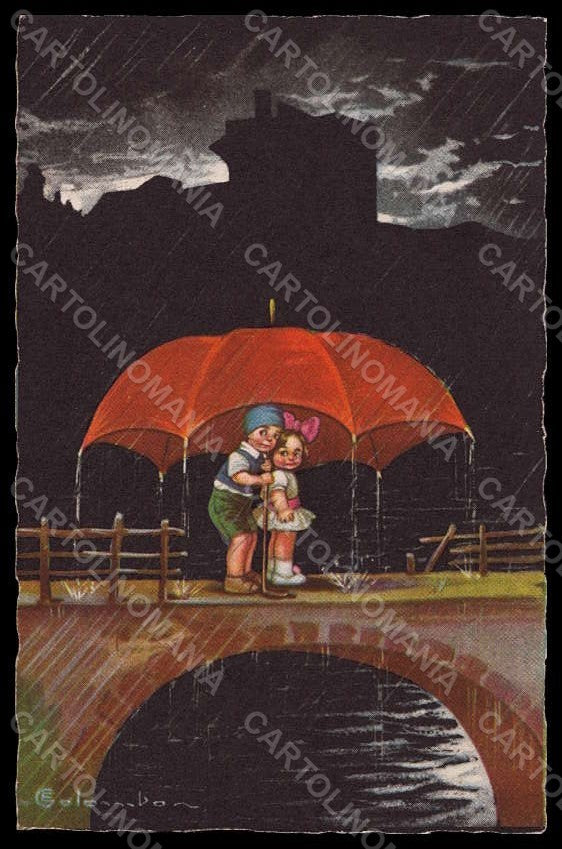 Artist Signed Colombo Children Umbrella serie 1743-3 postcard VK7458 – fronte