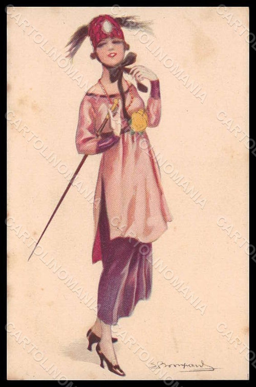Artist Signed Bompard Fashion Lady Art Deco serie 972-1 pc VK7474 - front