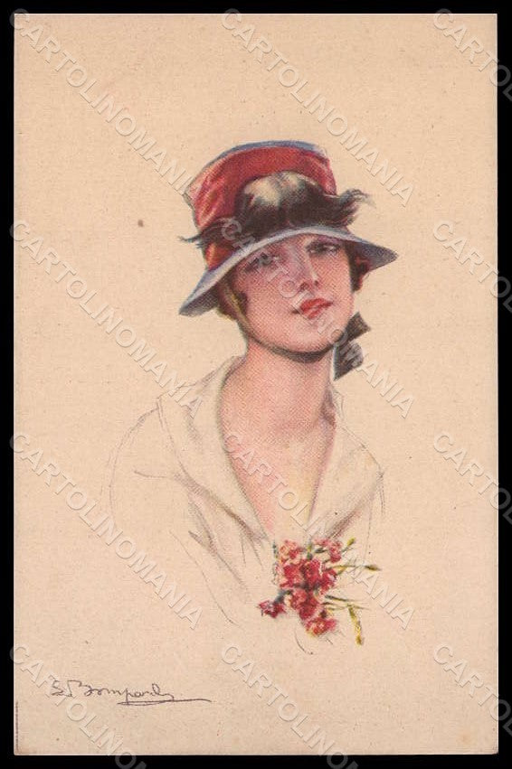Artist Signed Bompard Fashion Lady Art Deco serie 987-2 pc VK7480 – fronte