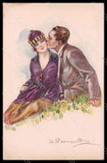 Artist Signed Bompard Romantic Couple Lady Kiss Art Deco serie 430-6 pc VK7482 – fronte