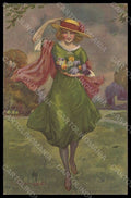 Artist Signed Bompard Fashion Lady Art Deco serie 945 CORNER CREASED pc VK7486 – fronte