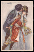 Artist Signed Bompard Romantic Couple Lady Kiss Art Deco serie 438-4 pc VK7492 – fronte