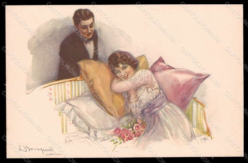 Artist Signed Bompard Romantic Couple Lady Art Deco serie 947-5 pc VK7496 – fronte