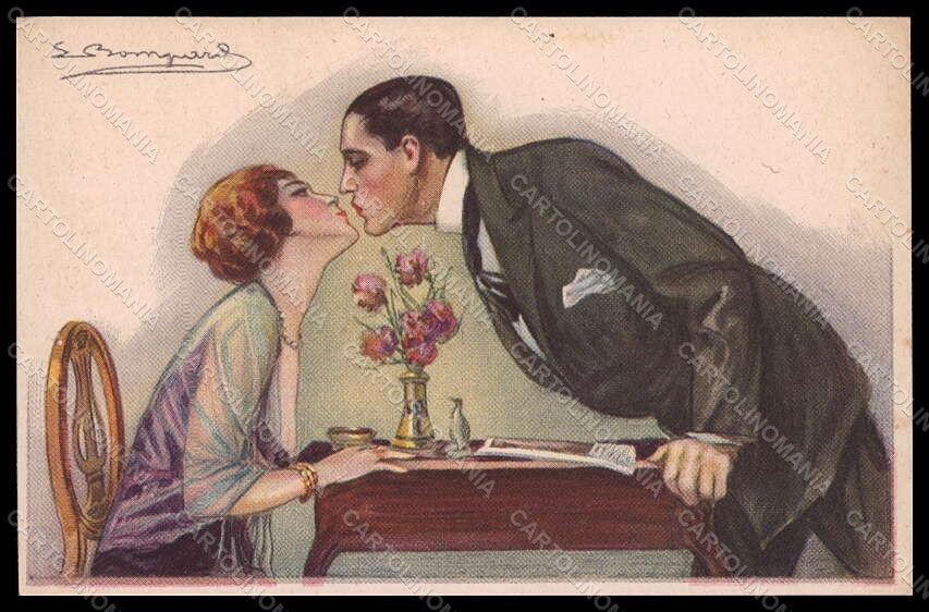 Artist Signed Bompard Romantic Couple Lady Art Deco serie 433-3 pc VK7506 – fronte