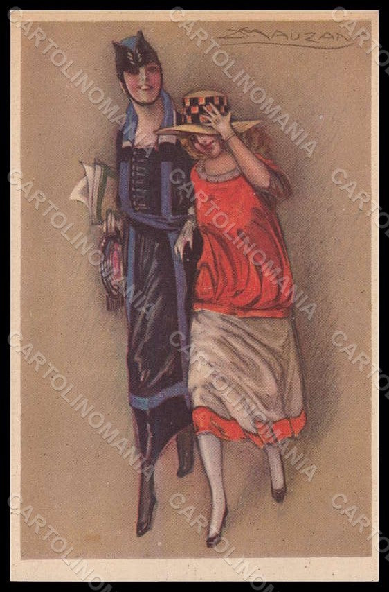Artist Signed Mauzan Fashion Glamour Lady Art Deco serie 343-3 pc VK7520 - front