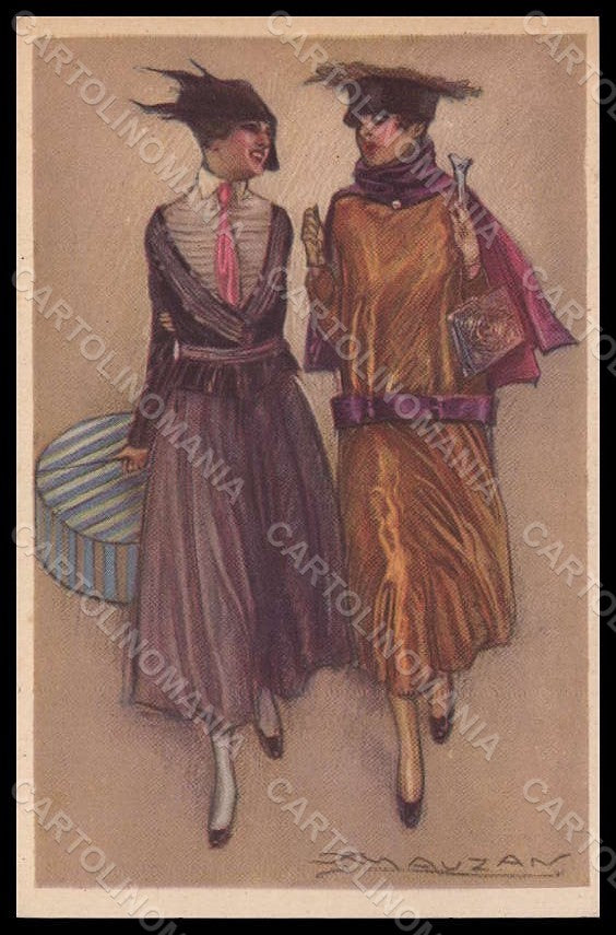 Artist Signed Mauzan Fashion Glamour Lady Art Deco serie 343-1 pc VK7521 – fronte