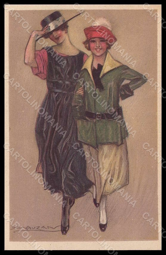 Artist Signed Mauzan Fashion Glamour Lady Art Deco serie 343-5pc VK7522 – fronte