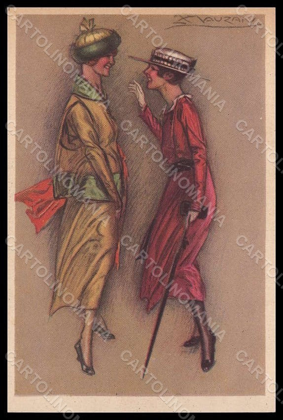 Artist Signed Mauzan Fashion Glamour Lady Art Deco serie 343-4 pc VK7523 – fronte