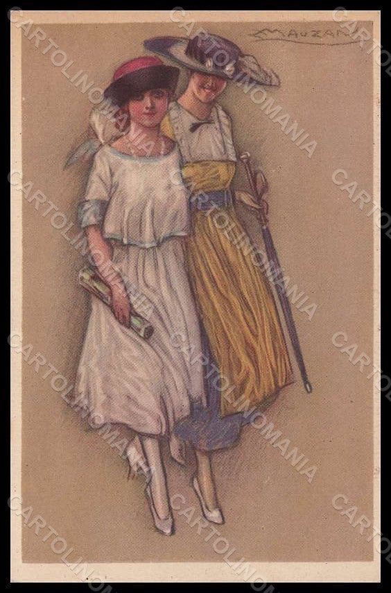 Artist Signed Mauzan Fashion Glamour Lady Art Deco serie 343-2 pc VK7524 – fronte