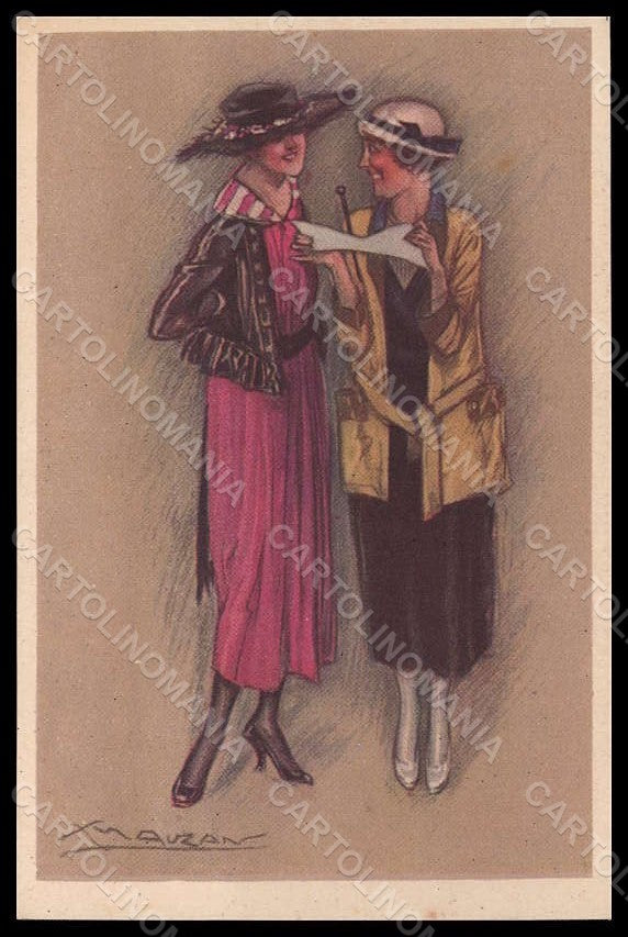 Artist Signed Mauzan Fashion Glamour Lady Art Deco serie 343-6 pc VK7525 – fronte