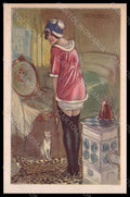 Artist Signed Mauzan Fashion Lady Stocks Cat Art Deco serie 83-2 pc VK7529 – fronte