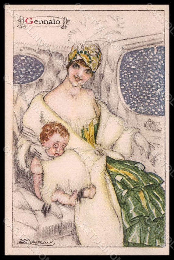 Artist Signed Mauzan Glamour Lady Months January serie 13-1 ABRADED pc VK7549 – fronte