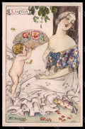 Artist Signed Mauzan Lady The Months July Cupid Art Deco serie 13-7 pc VK7556 – fronte