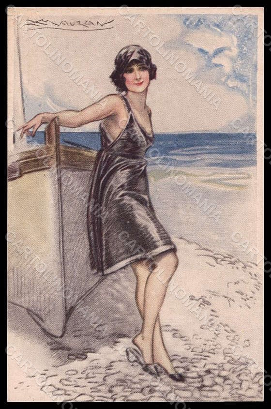 Artist Signed Mauzan Fashion Glamour Lady Bathing Beauty serie 298-5 pc VK7587 – fronte