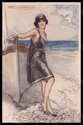 Artist Signed Mauzan Fashion Glamour Lady Bathing Beauty serie 298-5 pc VK7587 – fronte