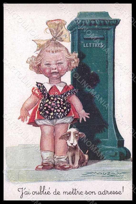 Artist Signed Mauzan Child Girl Dog Mailbox serie 25-5 pc VK7593 – fronte