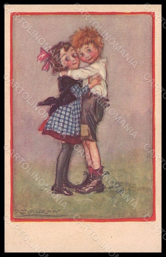 Artist Signed Mauzan Children Girl Boy serie 349-4 pc VK7603 – fronte