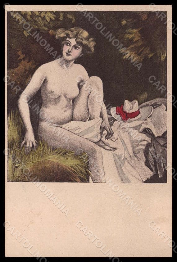 Artist Signed Reznicek Risque Lady Art Nouveau Simplicissimus VIII-5 pc VK7605 - front