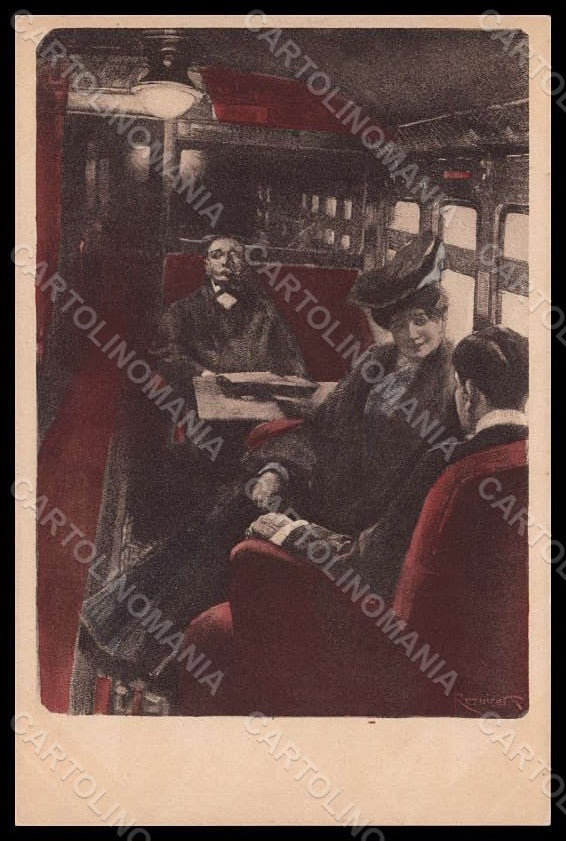 Artist Signed Reznicek Lady Train Art Nouveau Simplicissimus II-6 pc VK7610 – fronte