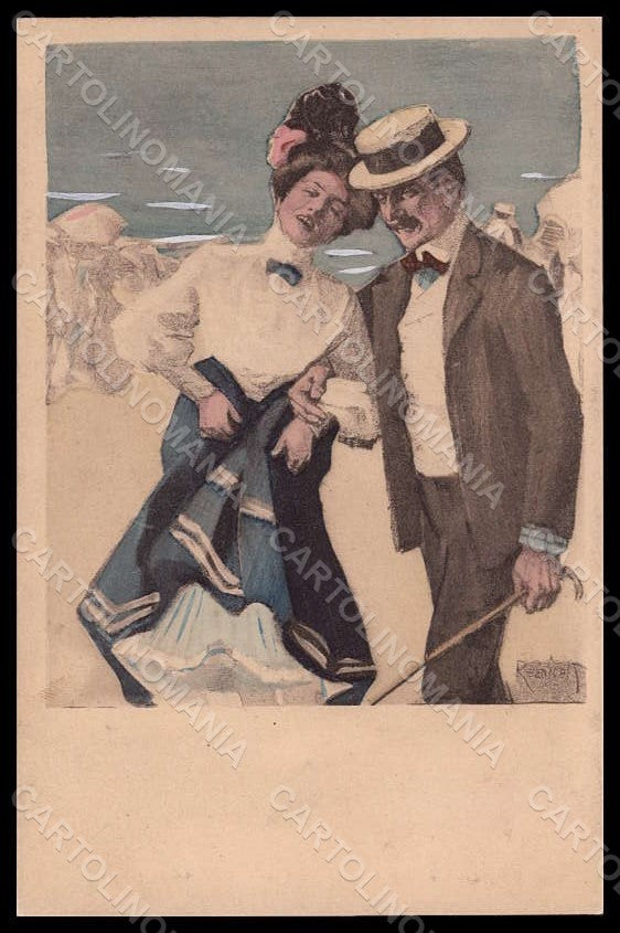 Artist Signed Reznicek Lady Art Nouveau Beach Simplicissimus VII-10 pc VK7611 – fronte