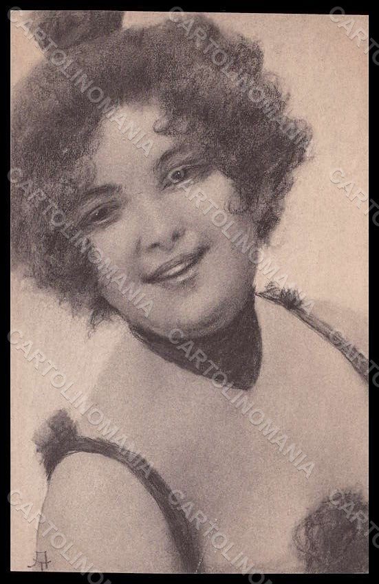 Artist Signed Toussaint Fashion Glamour Lady Art Nouveau ABRADED postcard VK7626 – fronte