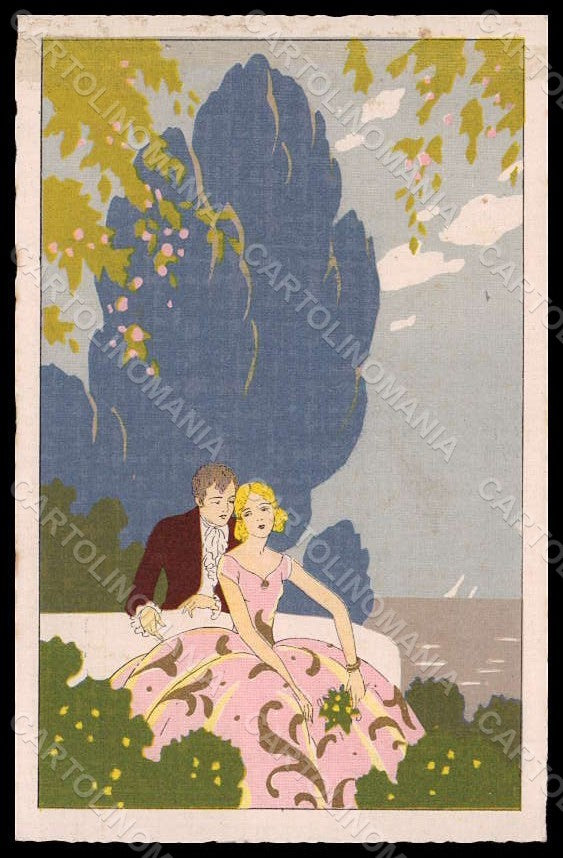 Artist Signed Meschini Lady Romantic Couple Art Deco serie 2286 pc VK7637 – fronte