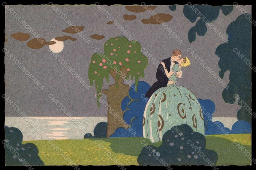 Artist Signed Meschini Lady Romantic Couple Moon Art Deco serie 2191 pc VK7641 – fronte