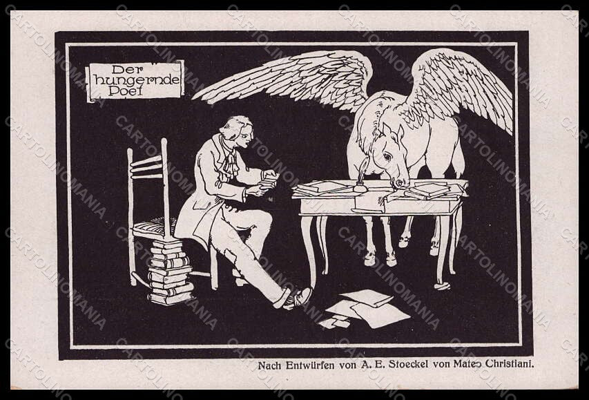 Artist Signed Christiani Mateo Pegasus Man Der Hungernde Poet postcard VK7657 – fronte