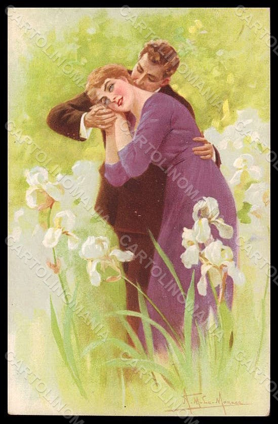 Artist Signed San Marco Lady Romantic Couple Flowers serie 214-6 postcard VK7671 – fronte