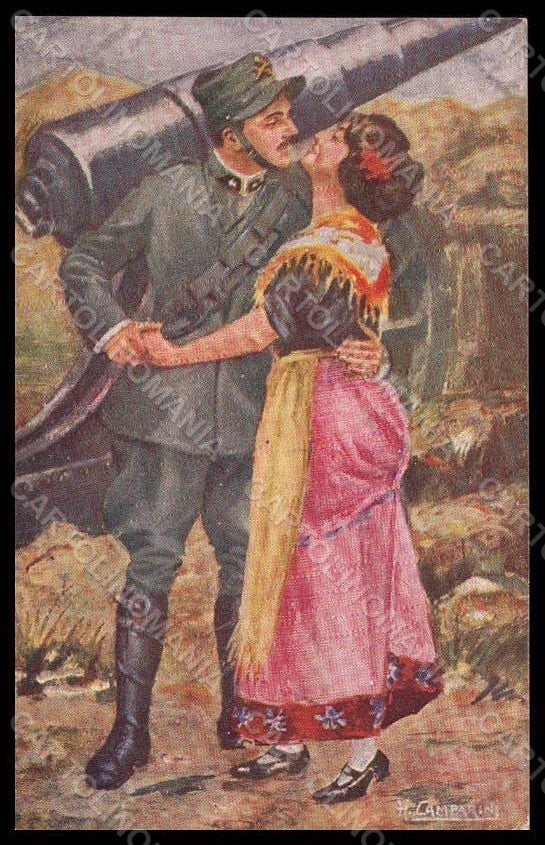 Artist Signed Camparini Italian Propaganda WWI Soldier Lady 1916-6 pc VK7681 – fronte