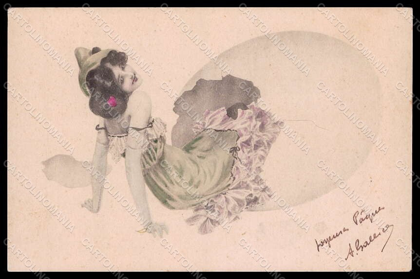 Artist Signed Kirchner R. Lady Egg Easter Art Nouveau MM Vienne pc VK7724 – fronte