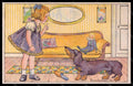 Artist Signed Cocq Suzanne Girl Dachshund Dog pc VK7734 – fronte