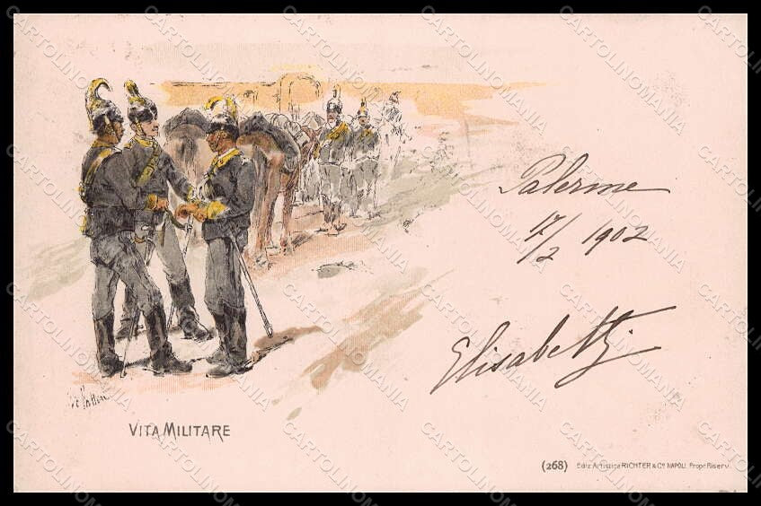 Artist Signed Fattori G Soldier Horse Vita Militare Lancieri serie 268 pc VK7741 – fronte