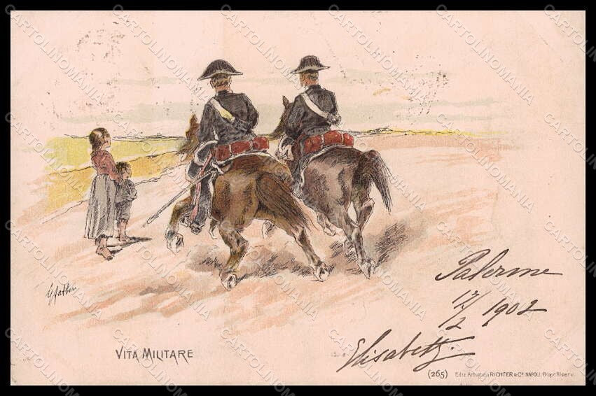 Artist Signed Fattori Soldier Horse Vita Militare Carabinieri 265 pc VK7747 – fronte