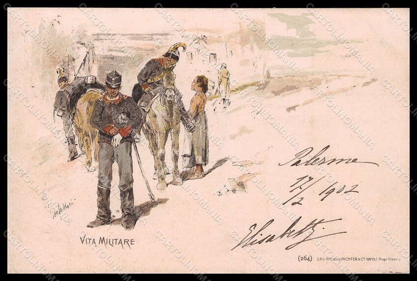 Artist Signed Fattori G Soldier Horse Vita Militare Lancieri serie 264 pc VK7748 – fronte