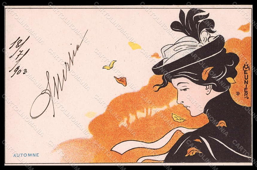 Artist Signed Meunier H. Lady Art Nouveau Season Automne Autumn pc VK7756 – fronte