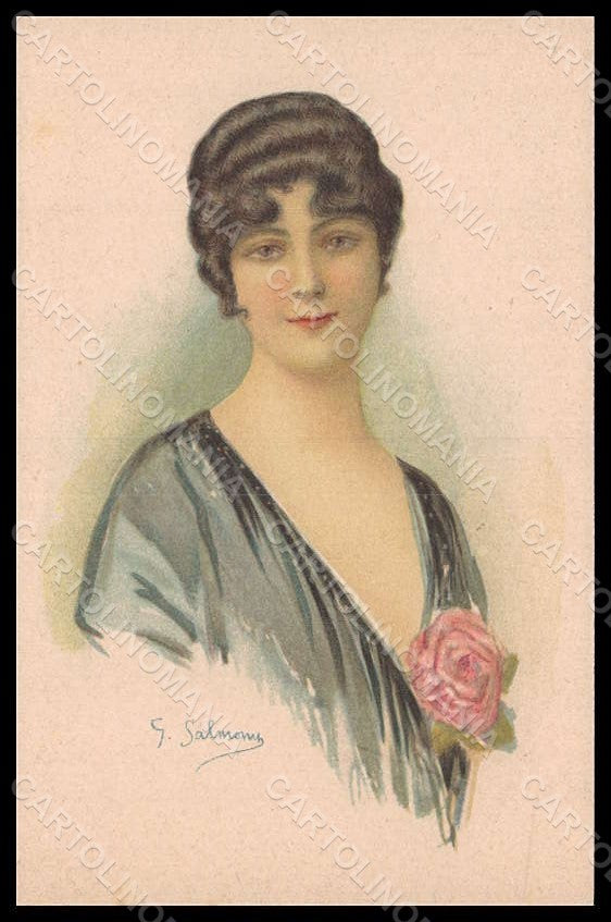 Artist Signed Salmoni G. Fashion Glamour Lady Flowers serie 902-3 pc VK7762 – fronte