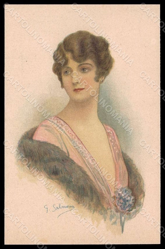 Artist Signed Salmoni G. Fashion Glamour Lady Flowers serie 902-2 pc VK7763 – fronte