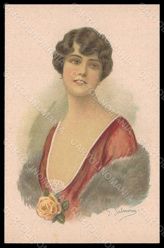 Artist Signed Salmoni G. Fashion Glamour Lady Flowers serie 902-1 pc VK7764 – fronte