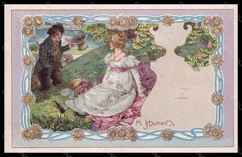 Artist Signed Schubert Lady Romantic Couple Art Nouveau serie 6-2 pc VK7776 – fronte