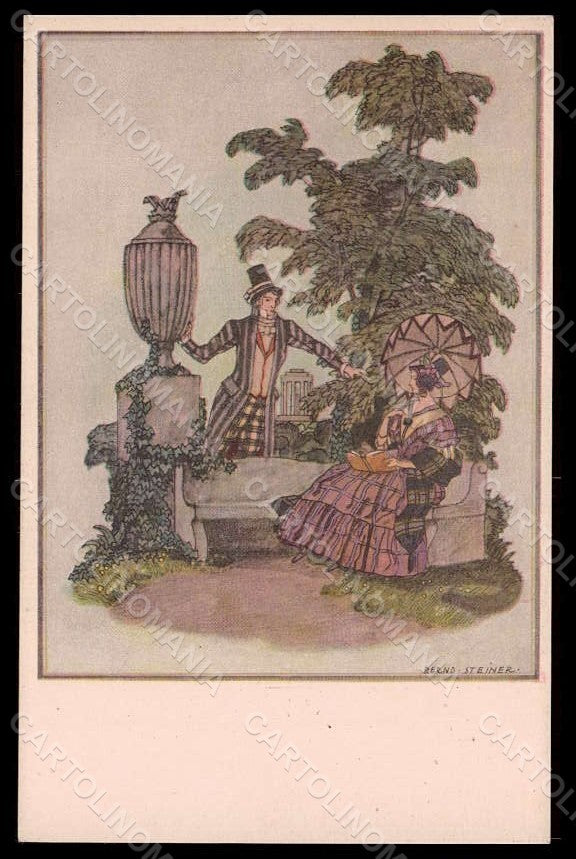 Artist Signed Steiner B. Lady Romantic Couple Garden MM Vienne 1344 pc VK7794 – fronte